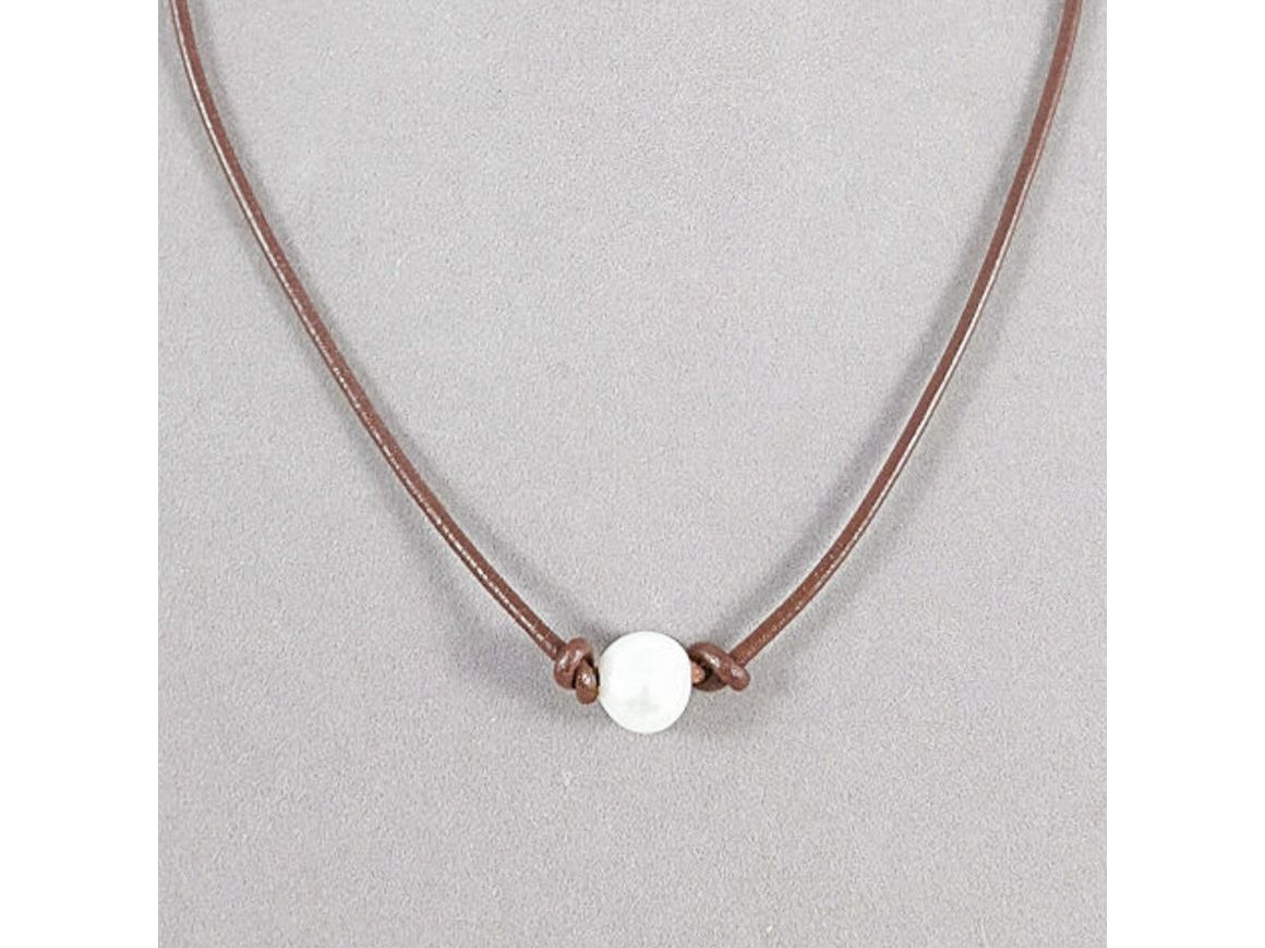 Single Pearl Leather Necklace, Floating Pearl Choker, Unisex Jewelry Gift