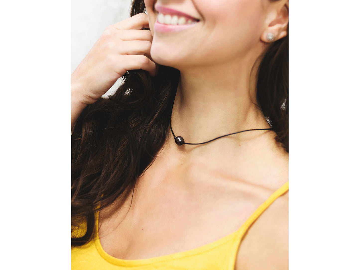 Single Pearl Leather Necklace, Floating Pearl Choker, Unisex Jewelry Gift