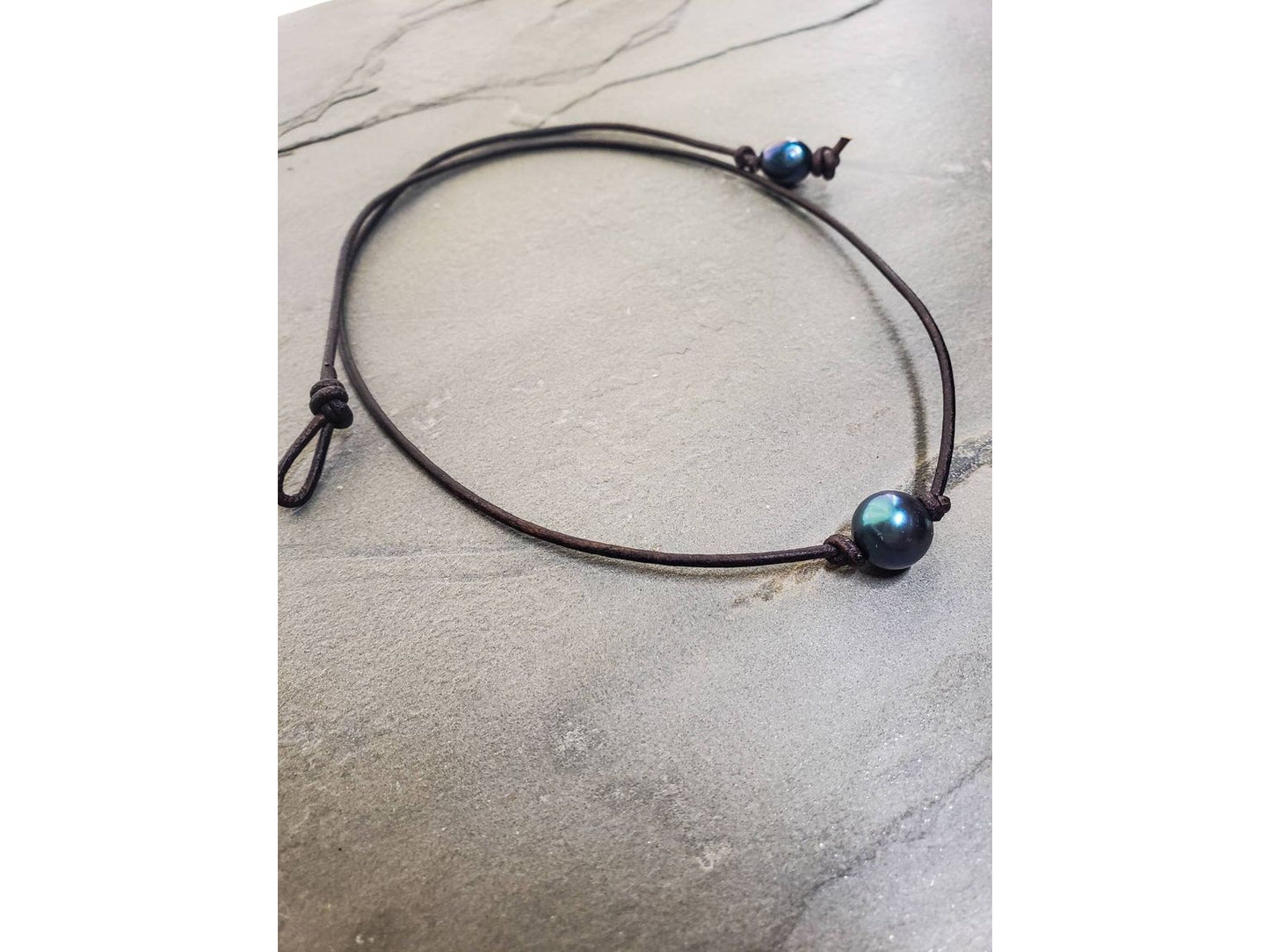 Single Pearl Leather Necklace, Floating Pearl Choker, Unisex Jewelry Gift