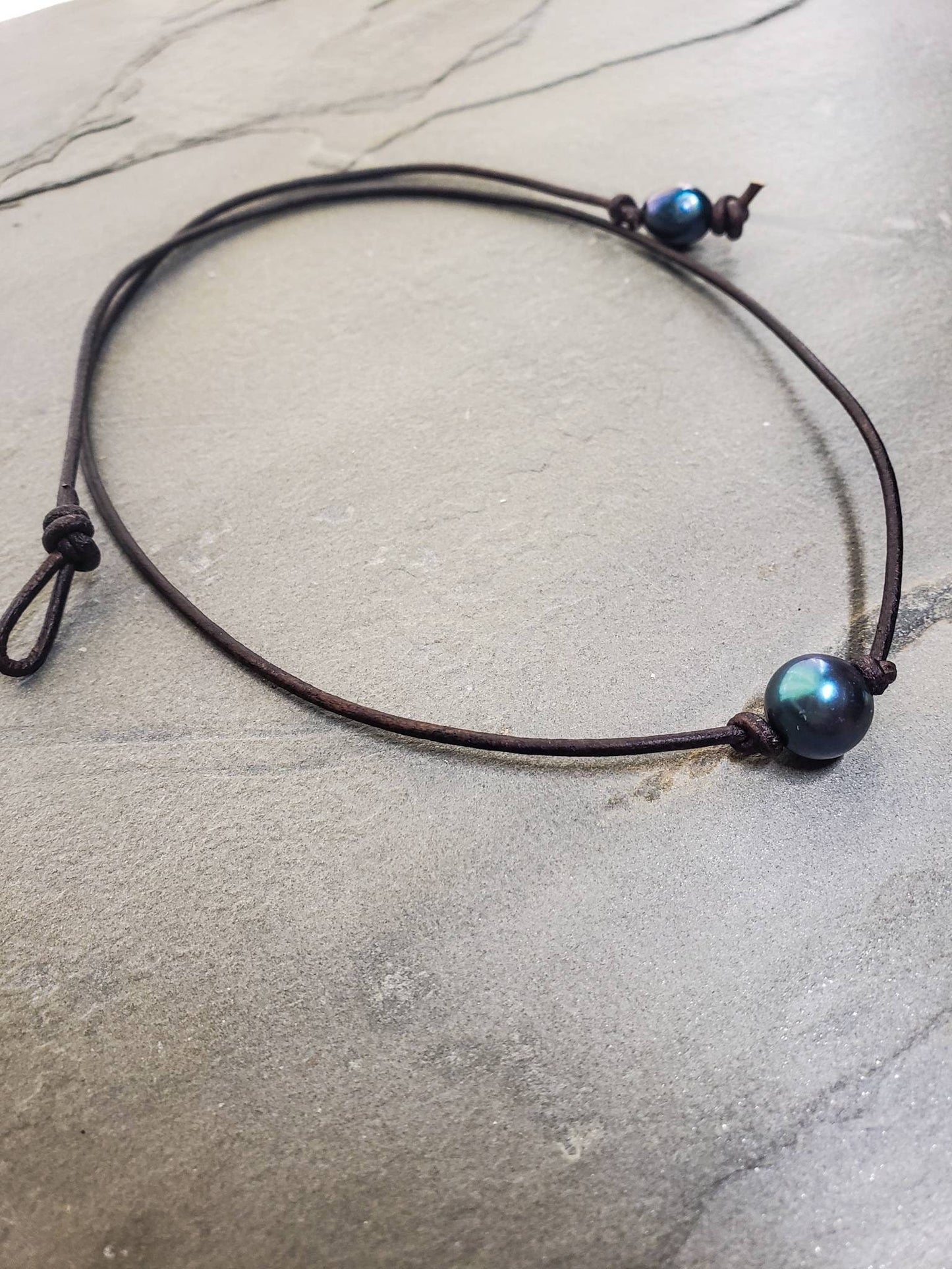 Single Pearl Leather Necklace, Unisex Jewelry Gift
