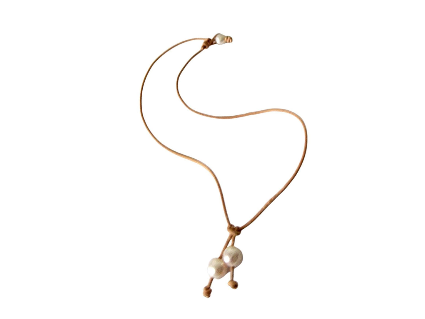 Leather and pearl drop necklace, 3rd anniversary gift for wife girlfriend, Bohemian style jewelry,
