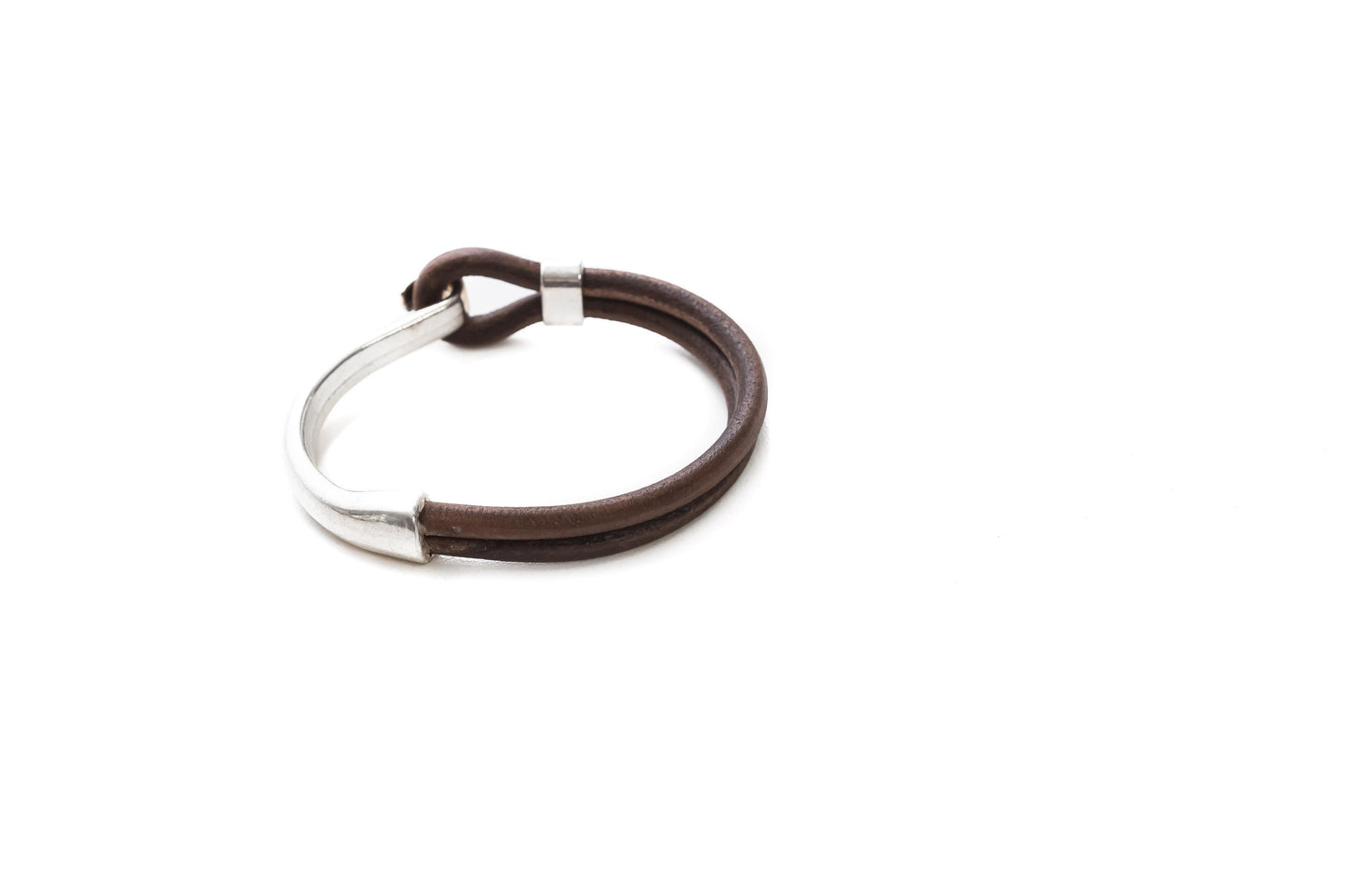 Half clasp leather bracelet, 3rd anniversary gift