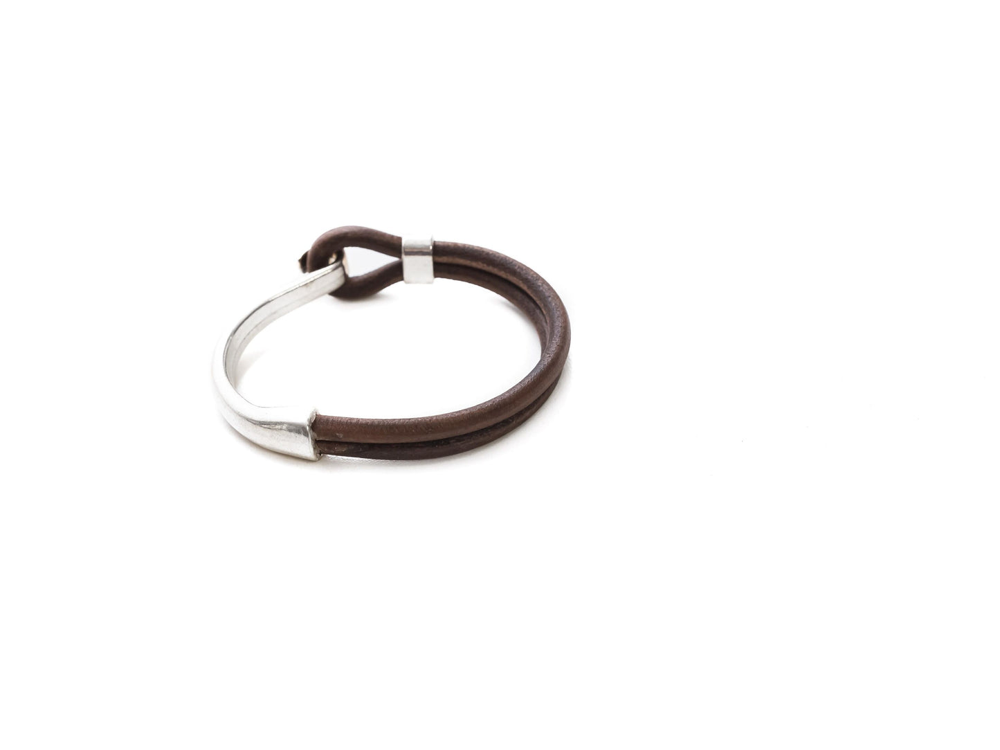 Half clasp leather bracelet, 3rd anniversary gift
