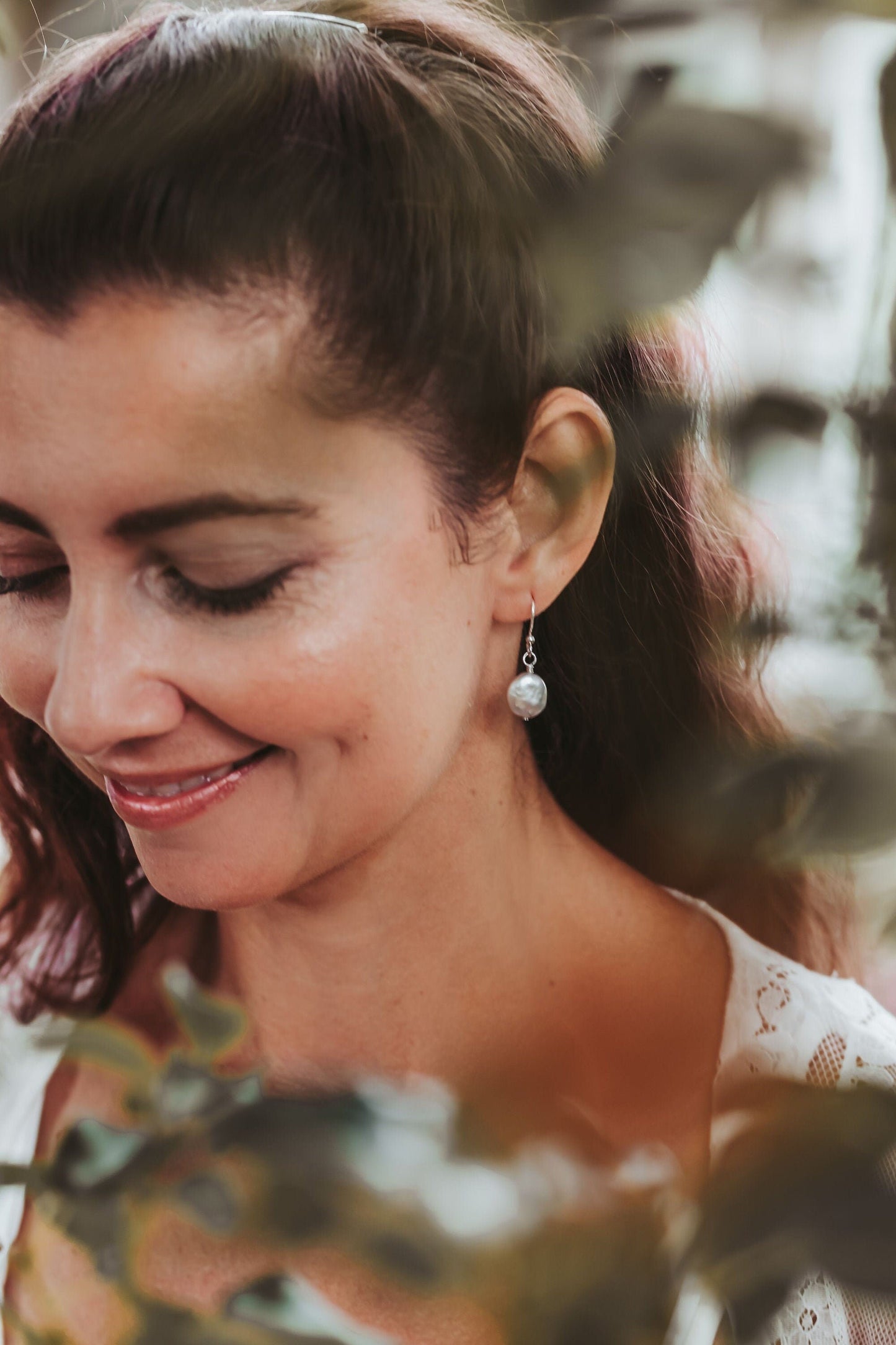 White coin pearl earrings, Bridal earrings