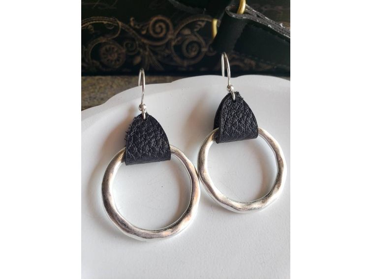 Bohemian Leather hoop earrings, 3rd anniversary gift of leather for wife,