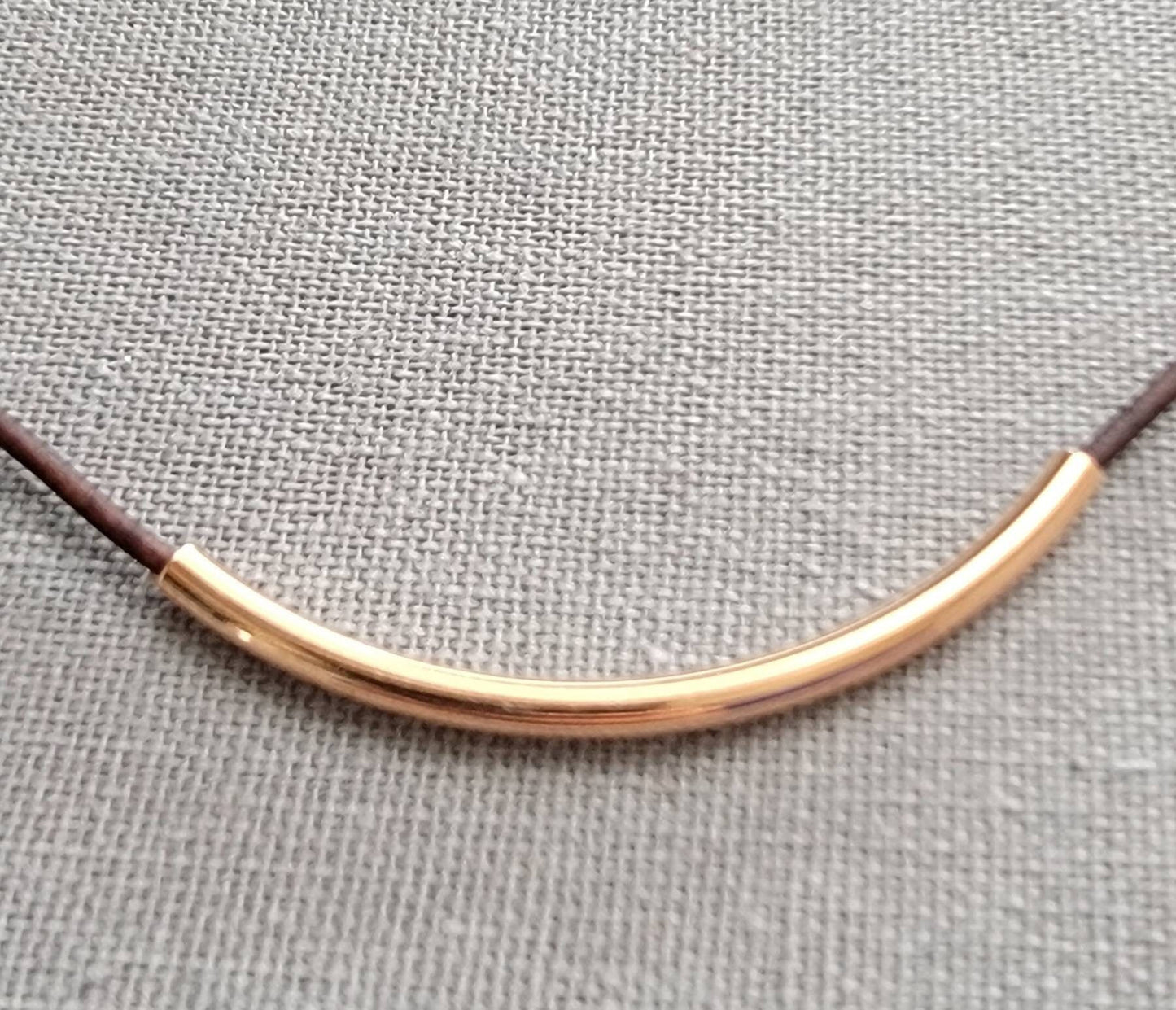Leather Curved Tube Necklace, Gold tube, Rose Gold Tube or Silver tube choker, Unisex jewelry