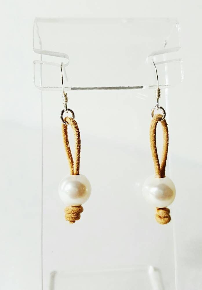 Pearl Leather Earrings, Casual Boho Chic earrings