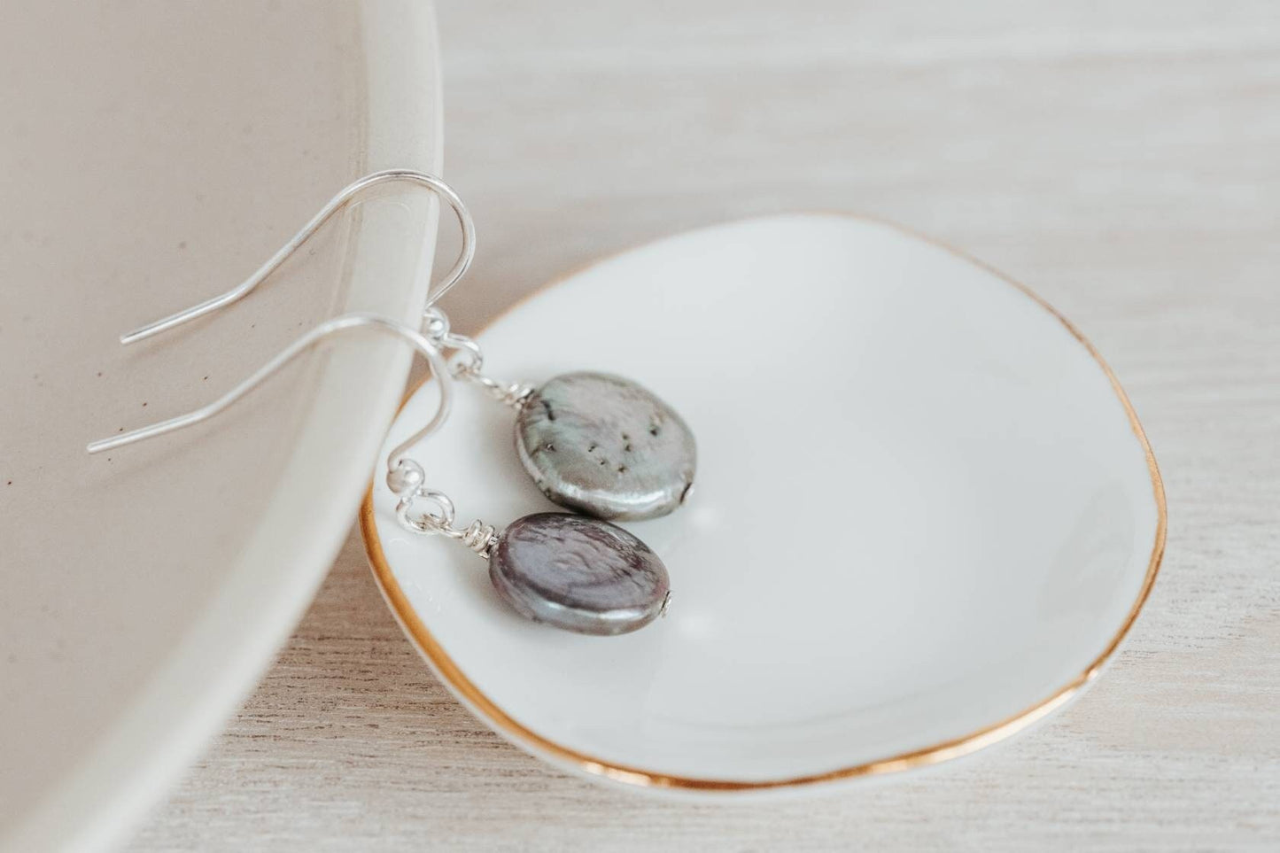 Coin shaped pearl earrings, Mothers day present from son