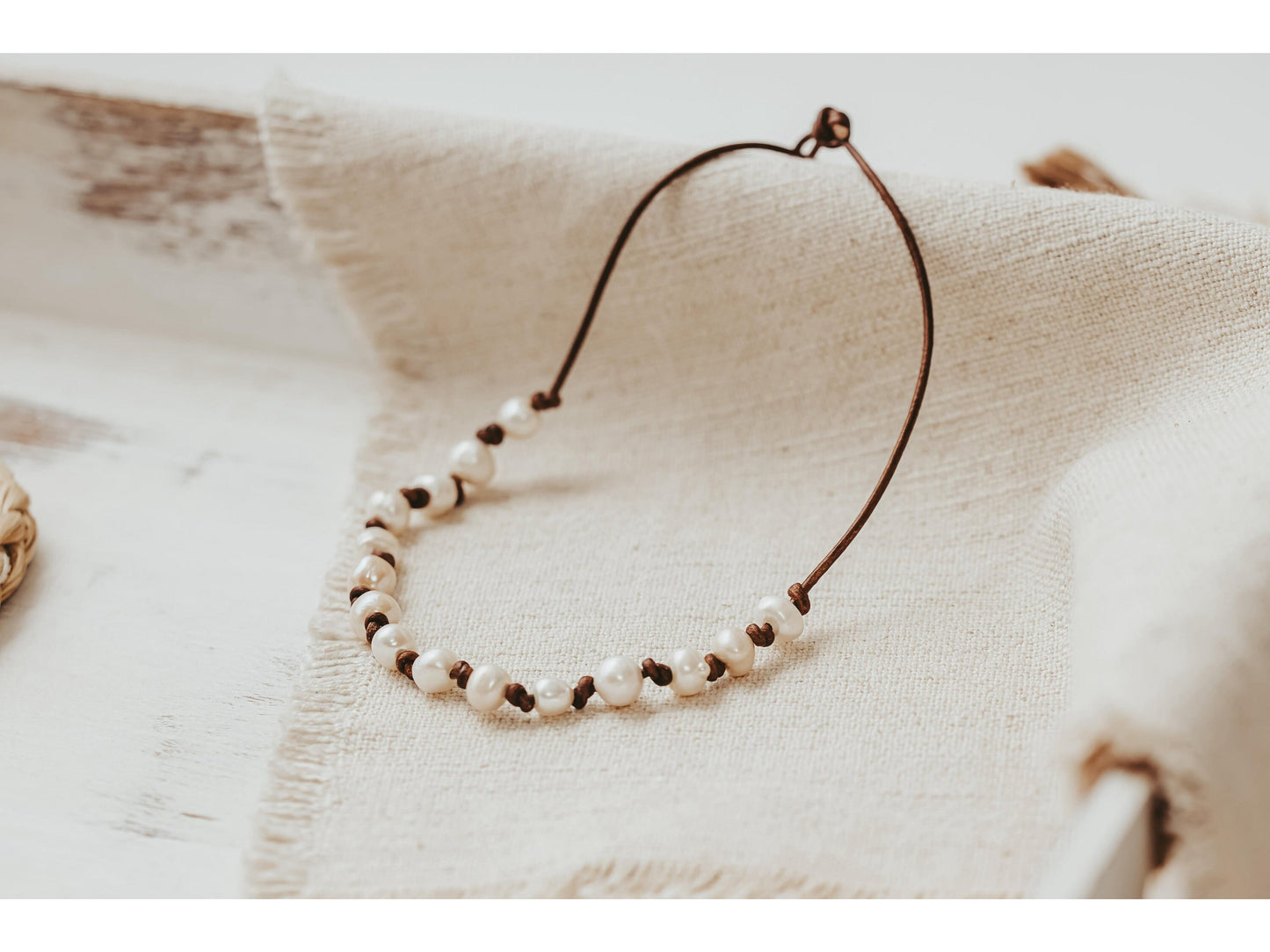 Leather and Pearl Station Necklace