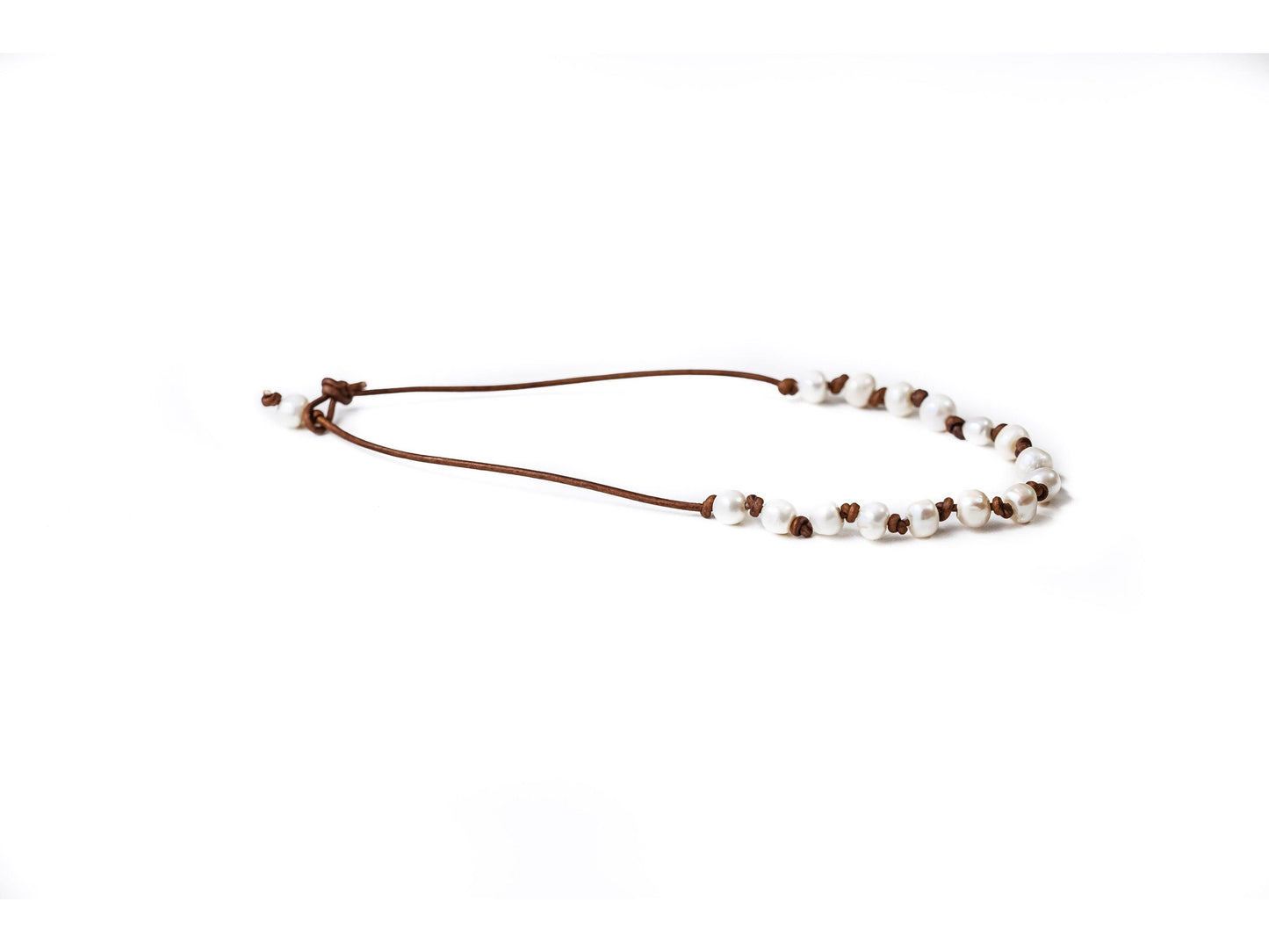 Leather and Pearl Station Necklace