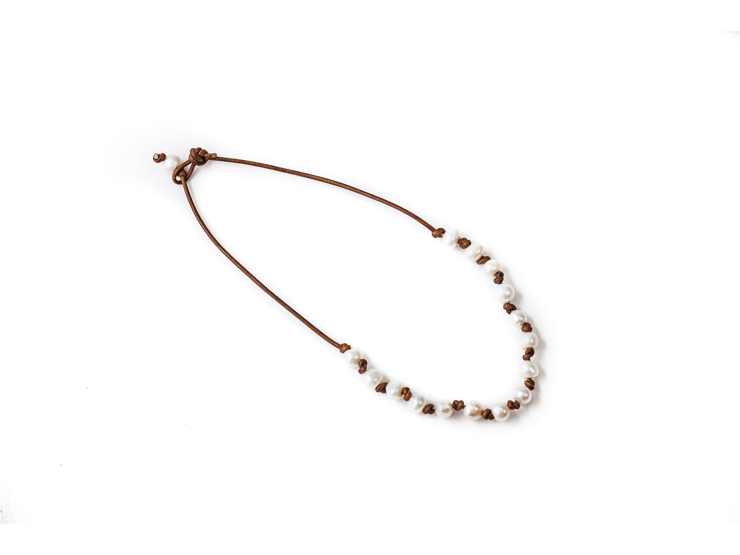 Leather and Pearl Station Necklace
