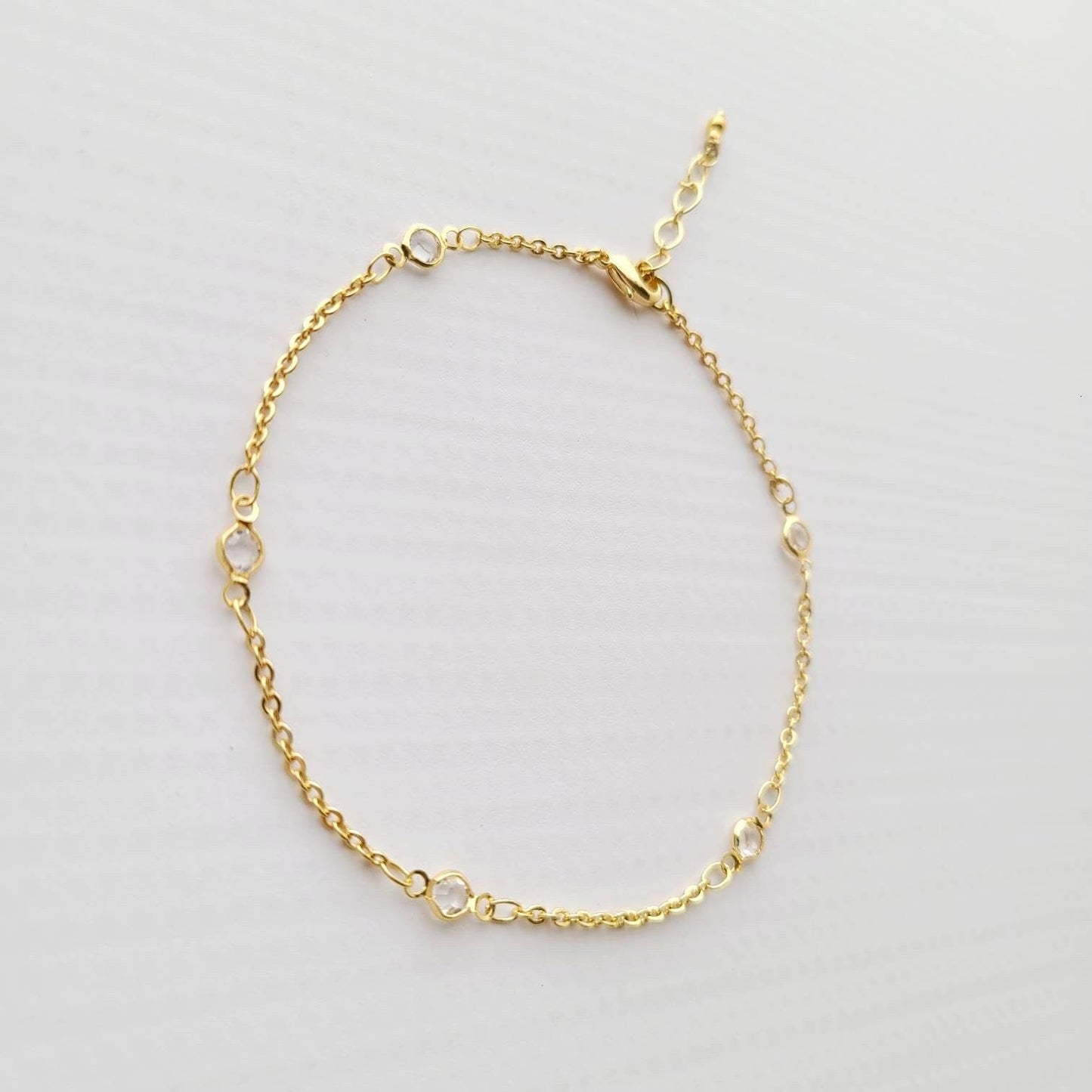 Crystal stations Gold adjustable Anklet, 9 inches with 2 inches extender