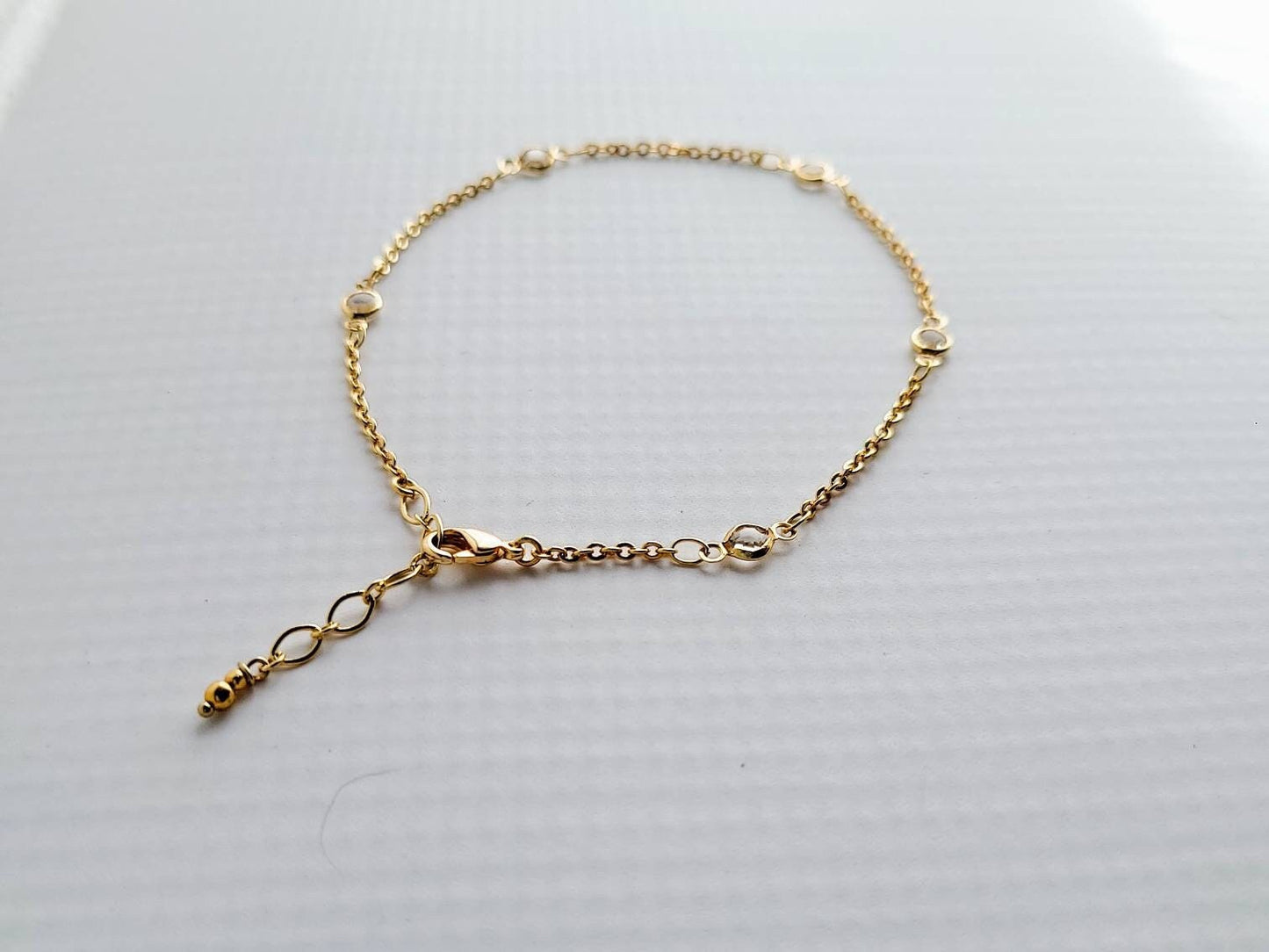 Crystal stations Gold adjustable Anklet, 9 inches with 2 inches extender