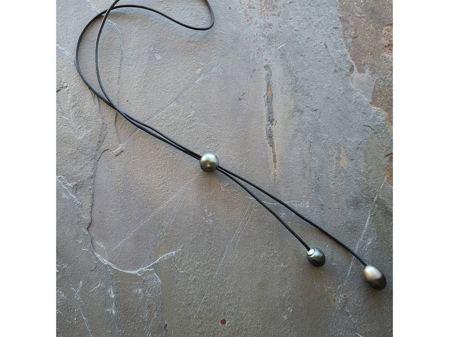 Valentine Day gift for wife, Leather pearl lariat slide necklace,