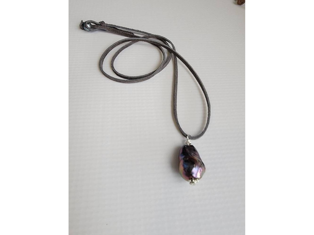 Peacock Baroque Flameball Pearl Pendant on Long Leather cord, Men's necklace