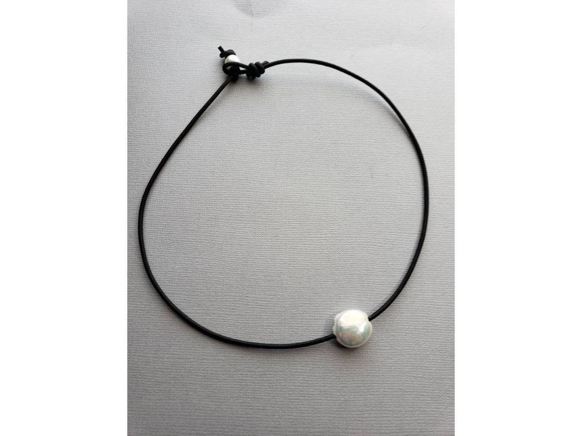 Coin Pearl Leather Necklace, 3rd anniversary gift for wife, Unisex necklace for men and women