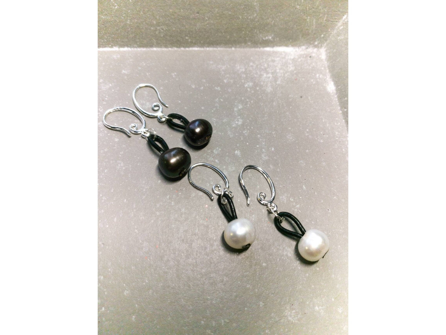 Leather pearl earring, 3rd anniversary gift for woman