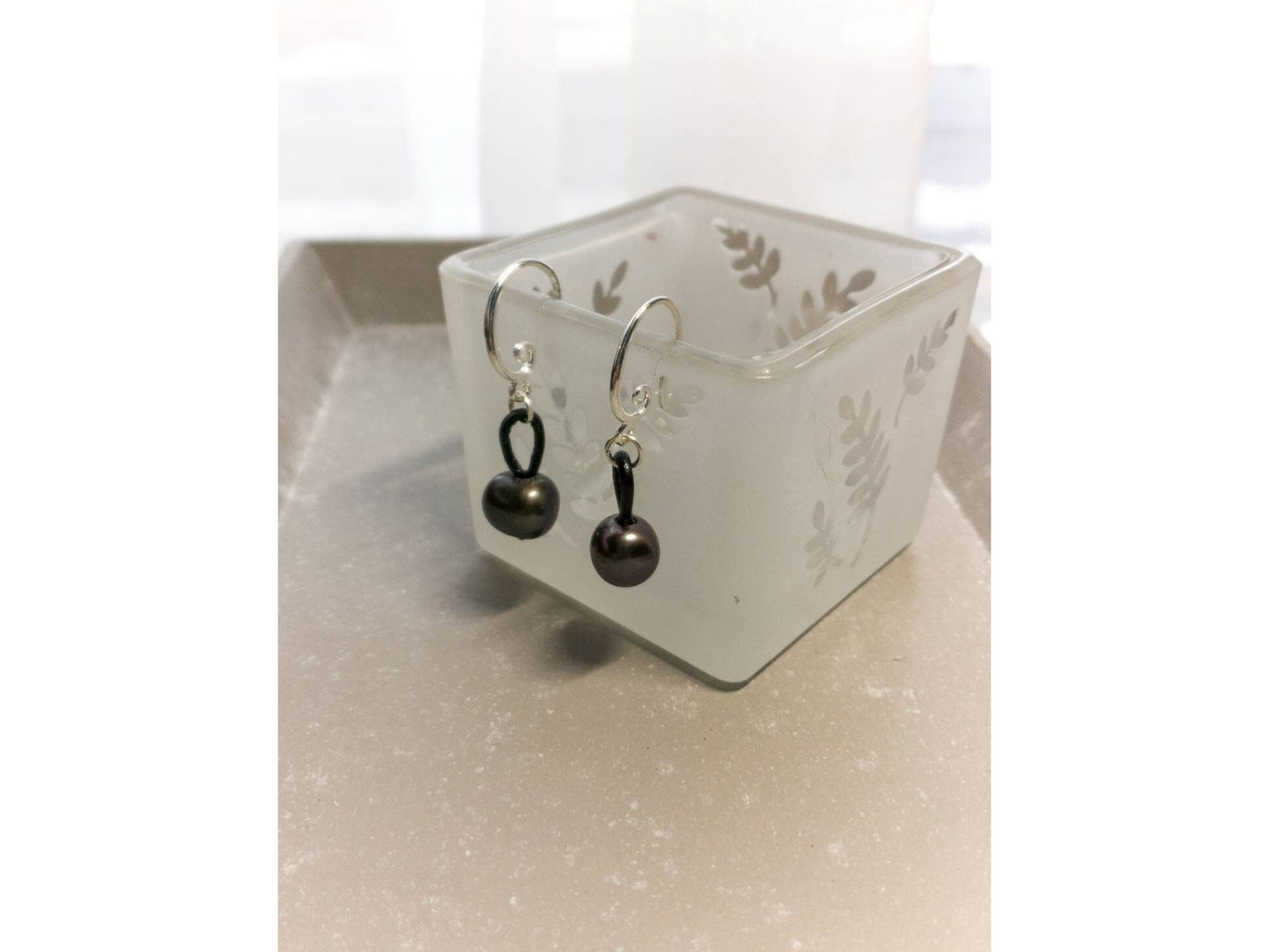 Leather pearl earring, 3rd anniversary gift for woman