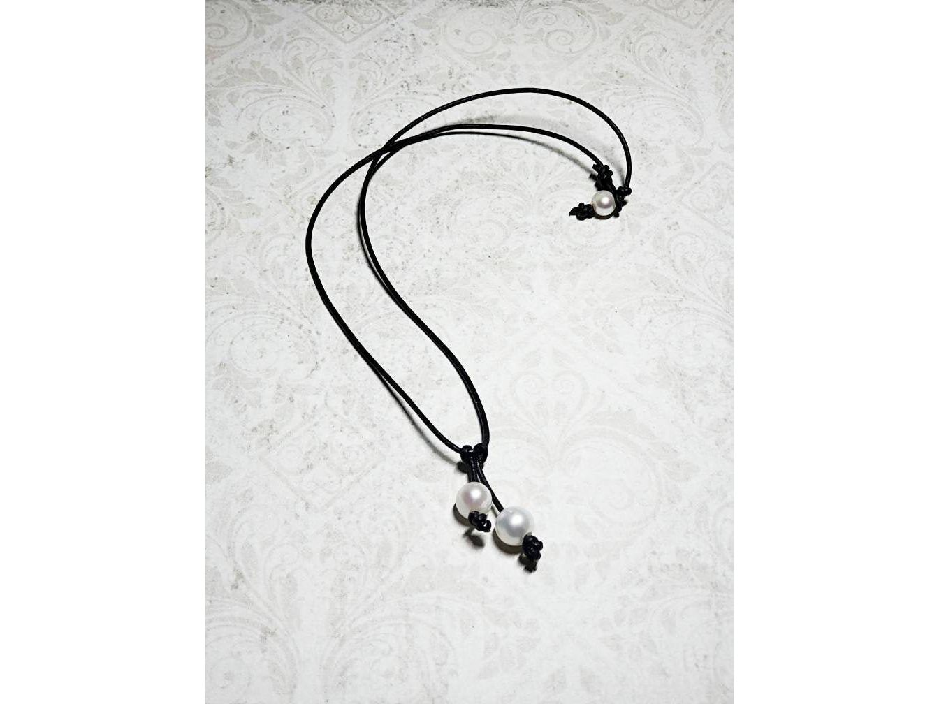 Leather pearl drop necklace, Summer Beach jewelry, 3rd anniversary gift for wife girlfriend,
