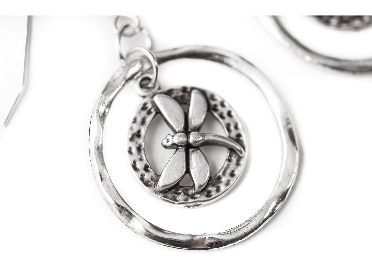 Silver Dragonfly hoop earrings, dragon fly inside hoop earring, Gift for mom from family