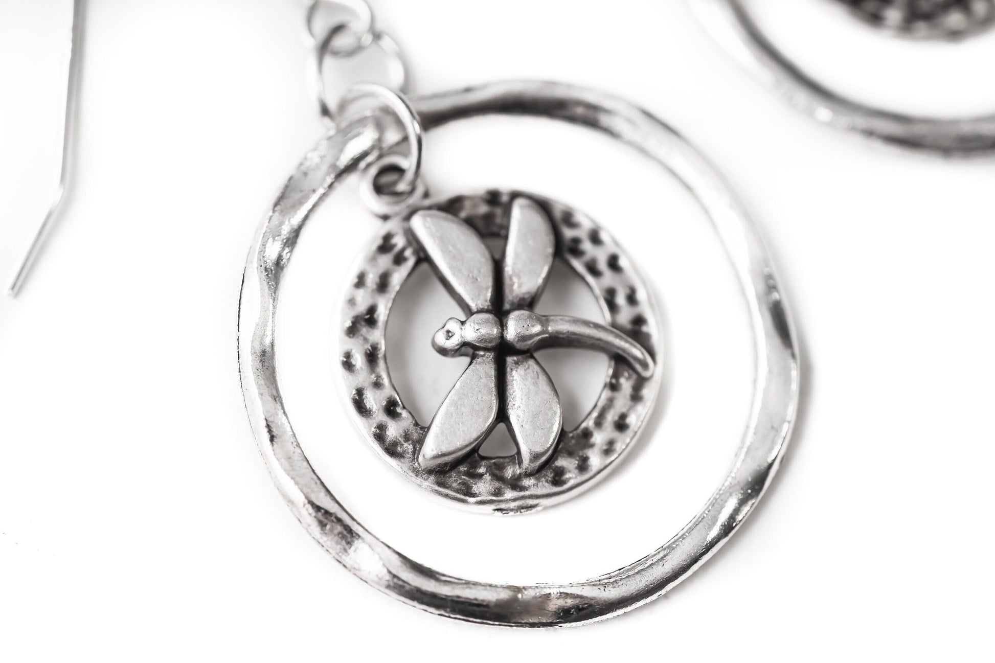 Silver Dragonfly hoop earrings, dragon fly inside hoop earring, Gift for mom from family