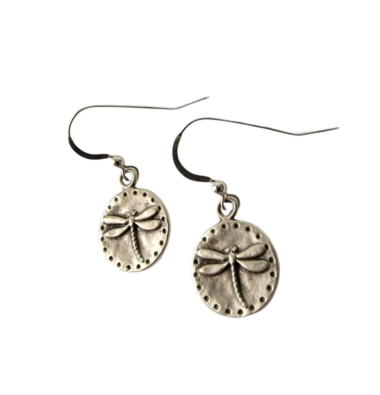 Dragonfly earrings, Minimalist Small Dragon fly earrings. Sterling Silver petite earring