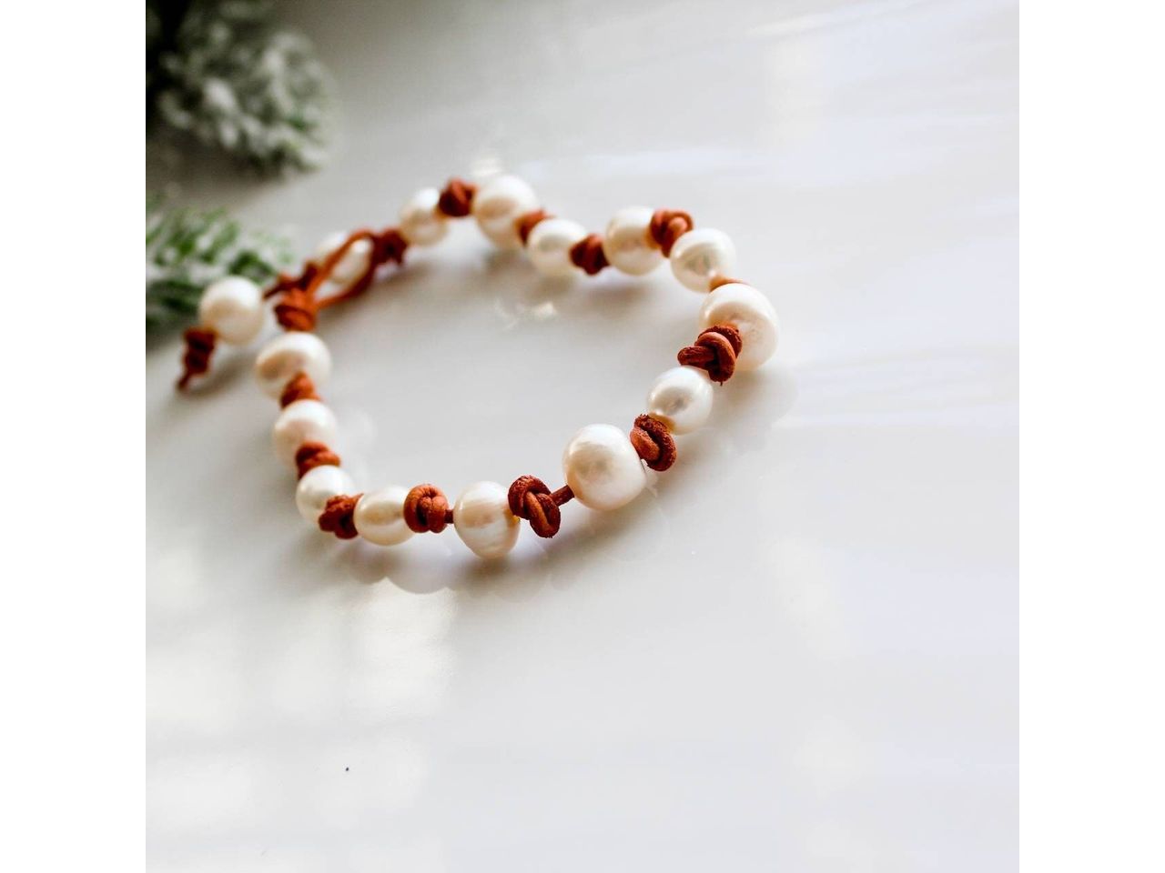Leather Pearl Bracelet, Coastal Grandmother style collection