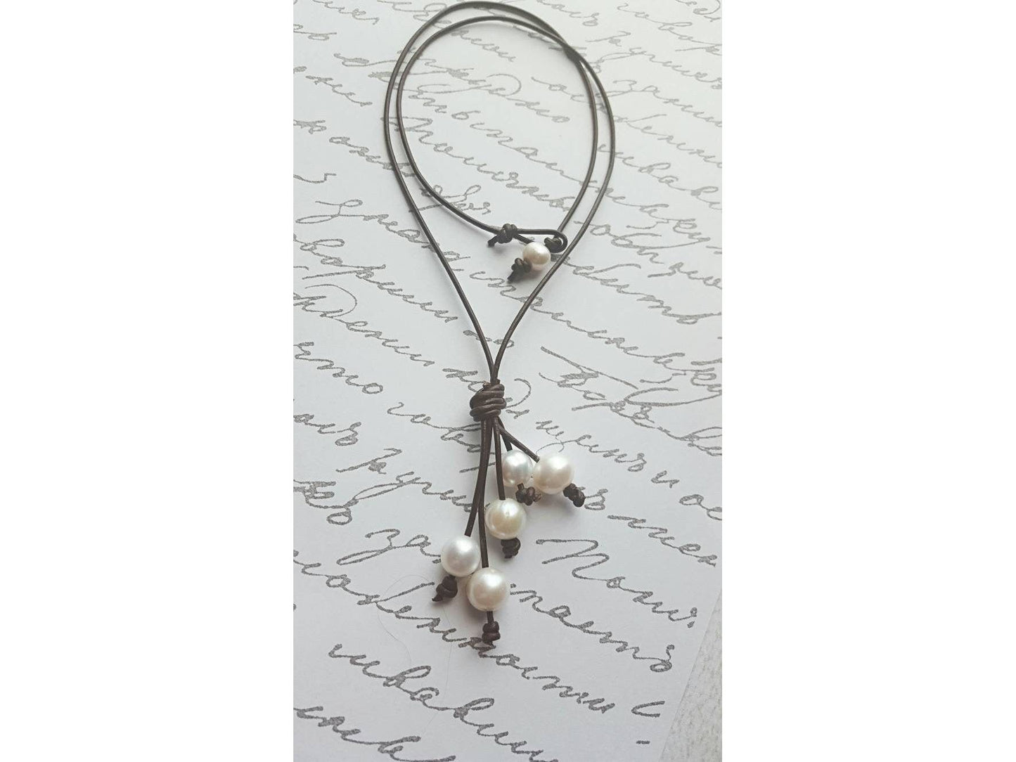 Leather Pearl Tassel Necklace, Pearl Y necklace,