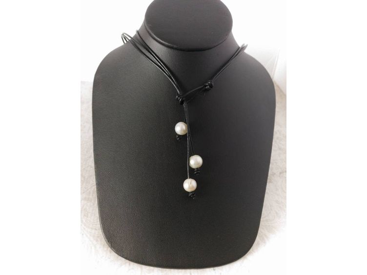 Convertible Triple Strand Leather White Real Pearl necklace, Coastal Grandmother Granddaughter style, Adjustable