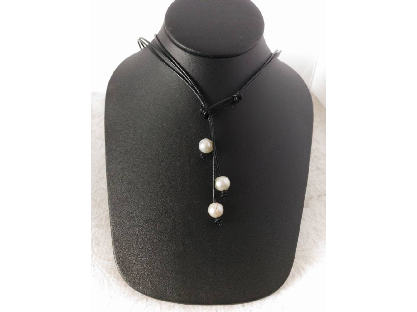 Convertible Triple Strand Leather White Real Pearl necklace, Coastal Grandmother Granddaughter style, Adjustable