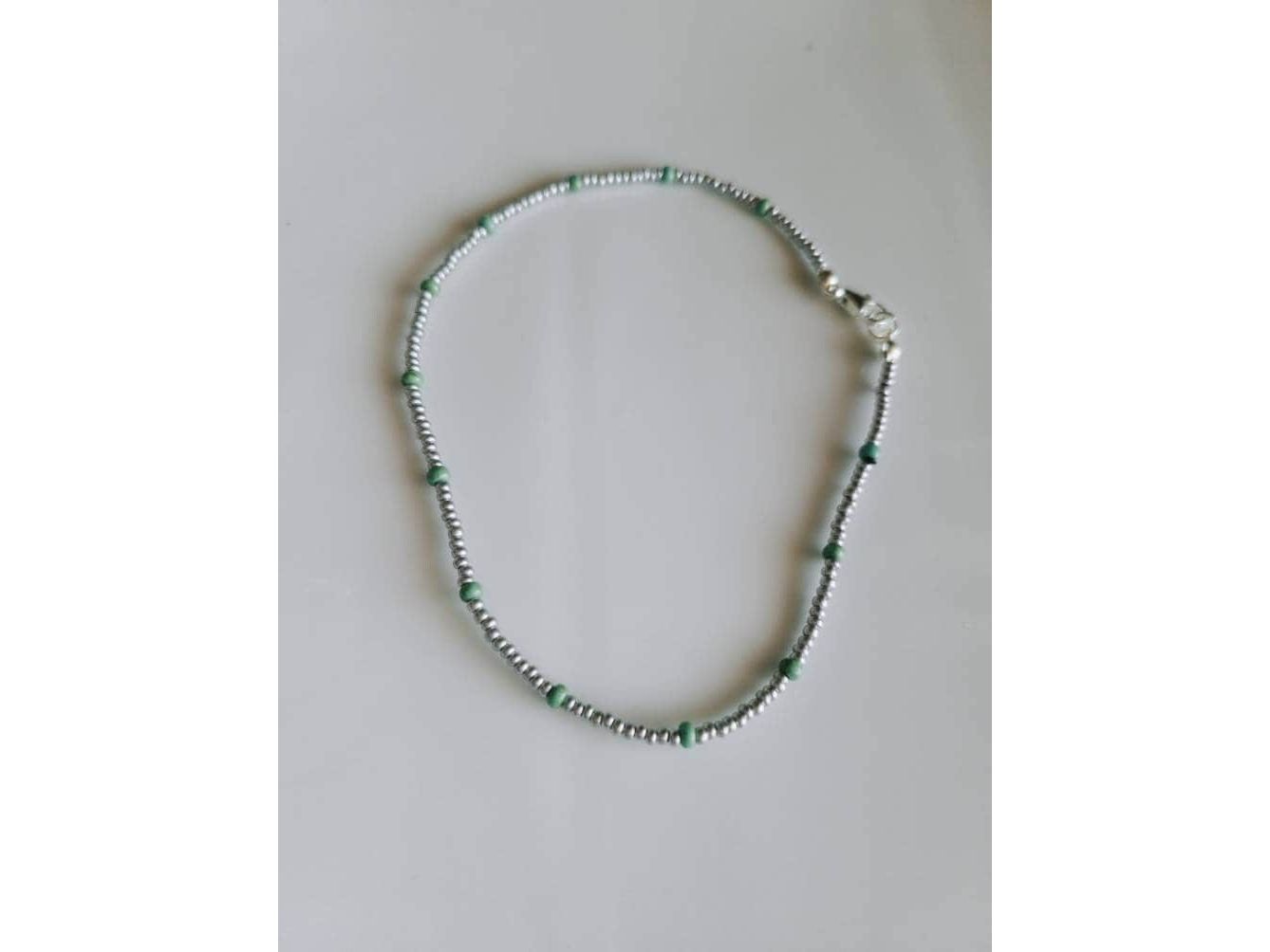 Beaded ankle bracelet, green and silver anklet, gift for best friend, Beaded cruise jewelry