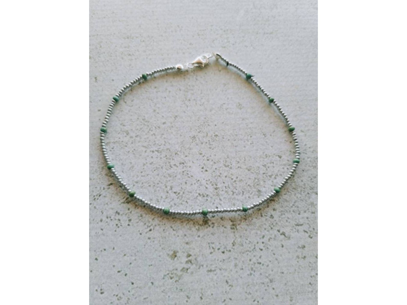 Beaded ankle bracelet, green and silver anklet, gift for best friend, Beaded cruise jewelry