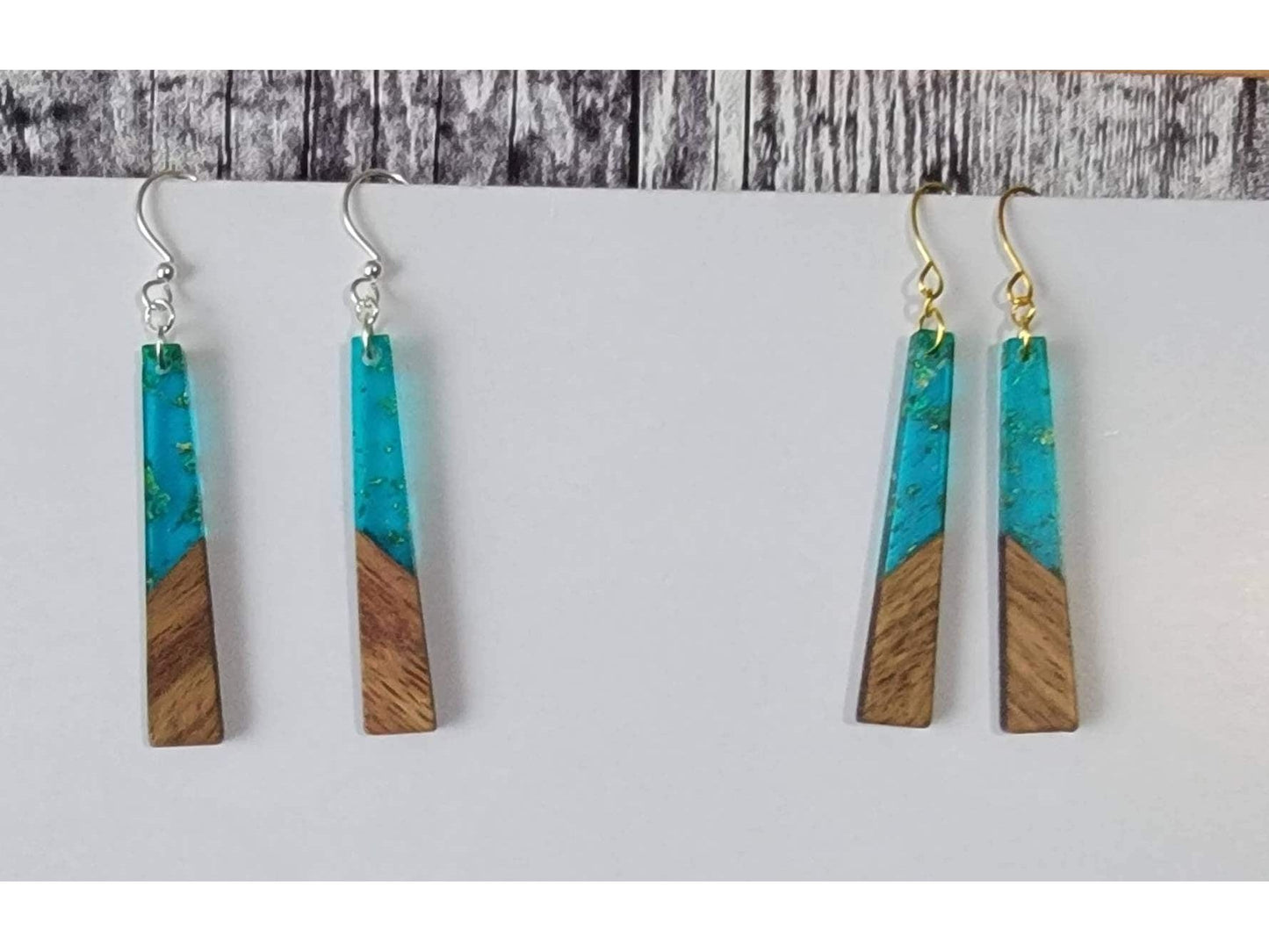 Long Wood Green Resin light weight earrings, hypoallergenic ear wires, Mother's day gift from kids