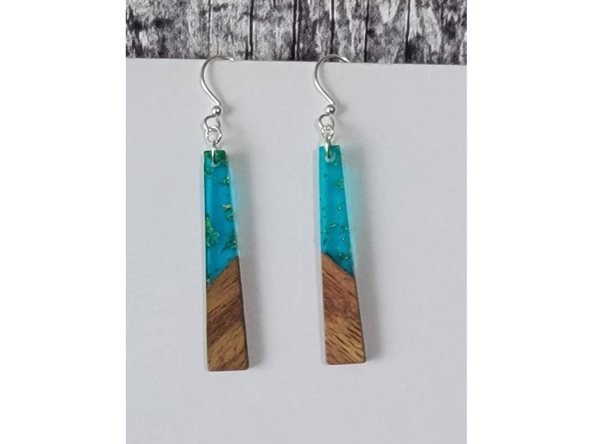Long Wood Green Resin light weight earrings, hypoallergenic ear wires, Mother's day gift from kids