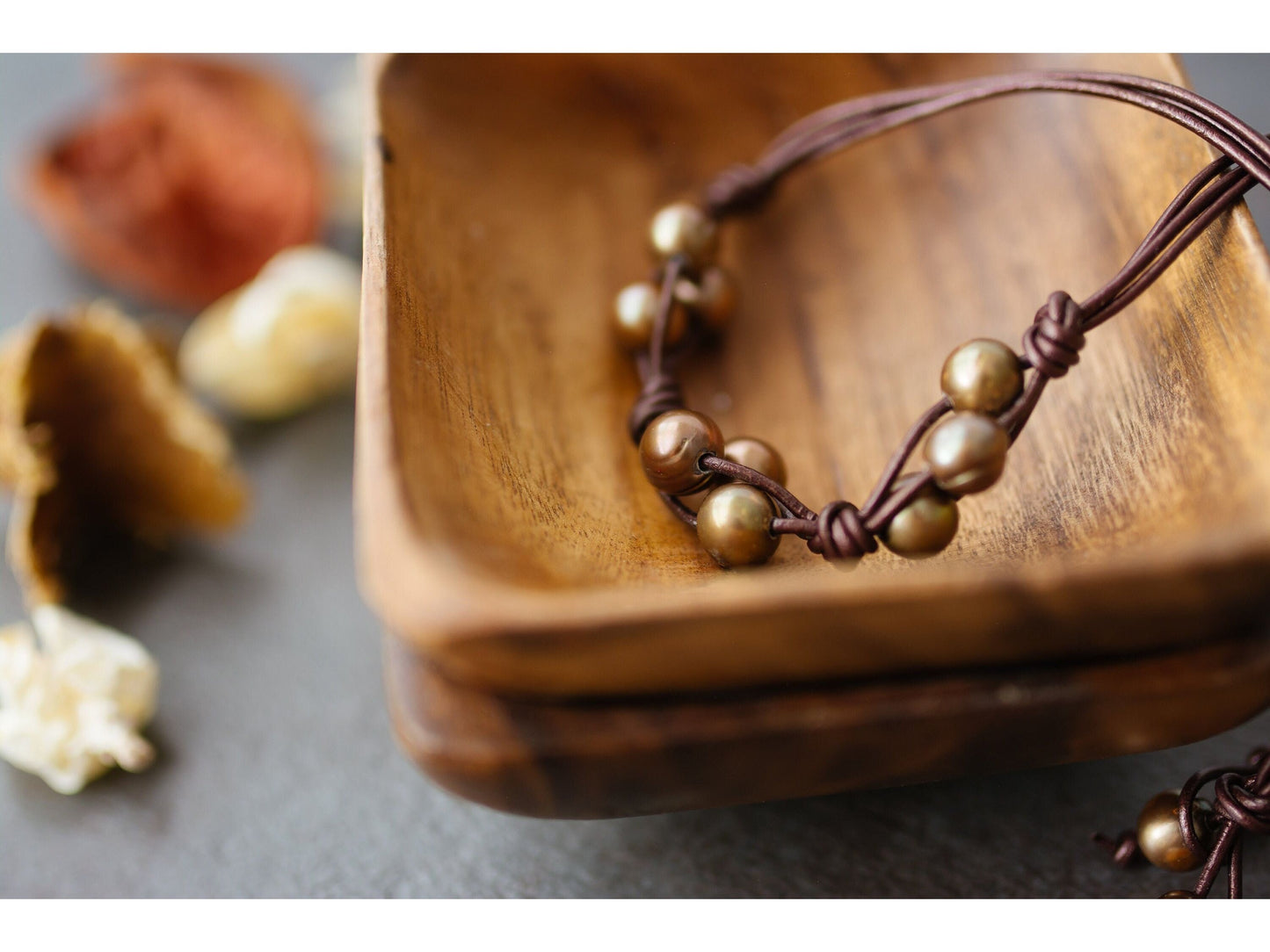 Leather and Pearl Cluster necklace, 3rd anniversary gift for wife, 3 strand knotted pearl leather necklace,