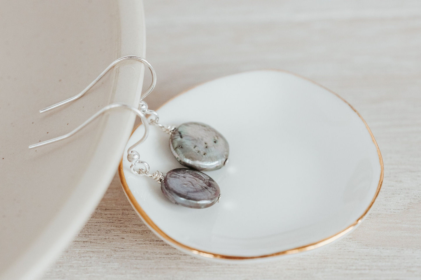 White coin pearl earrings, Bridal earrings