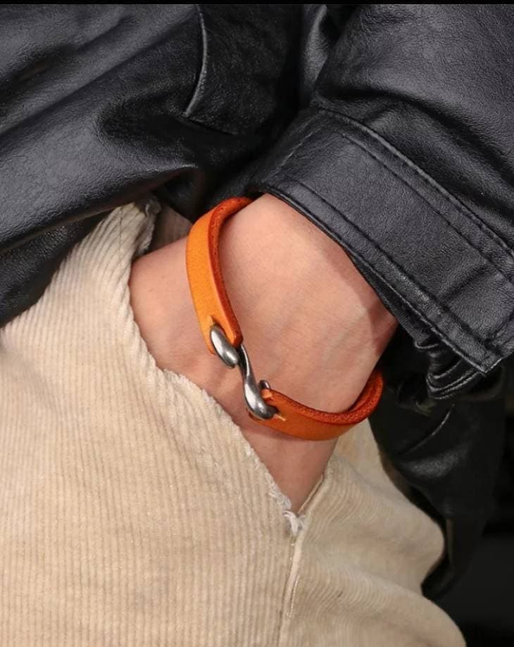 Unisex Cuff Leather Bracelet, S Hook Clasp, Father's Day gift from kids, 3rd anniversary couples gift
