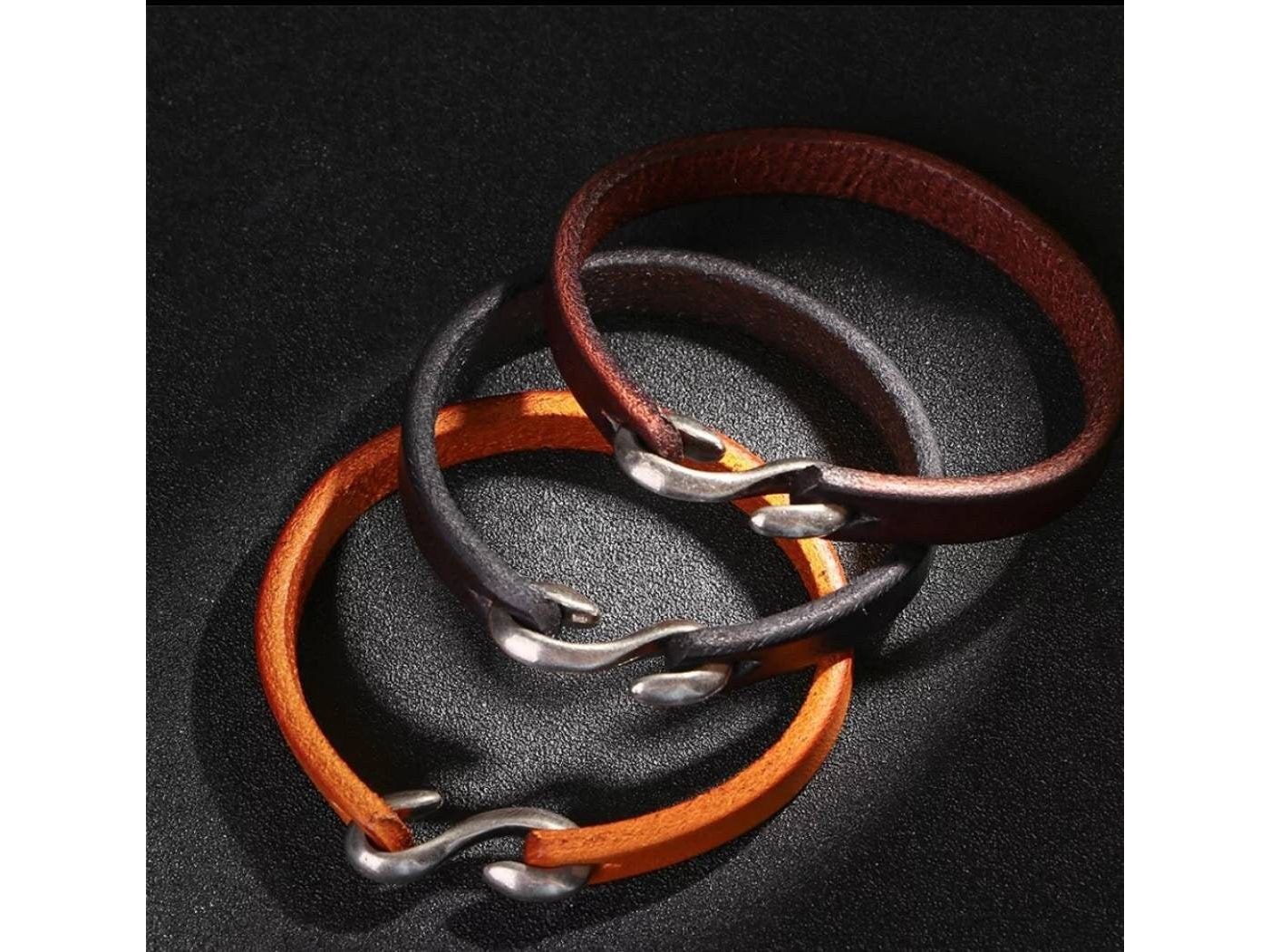 Unisex Cuff Leather Bracelet, S Hook Clasp, Father's Day gift from kids, 3rd anniversary couples gift