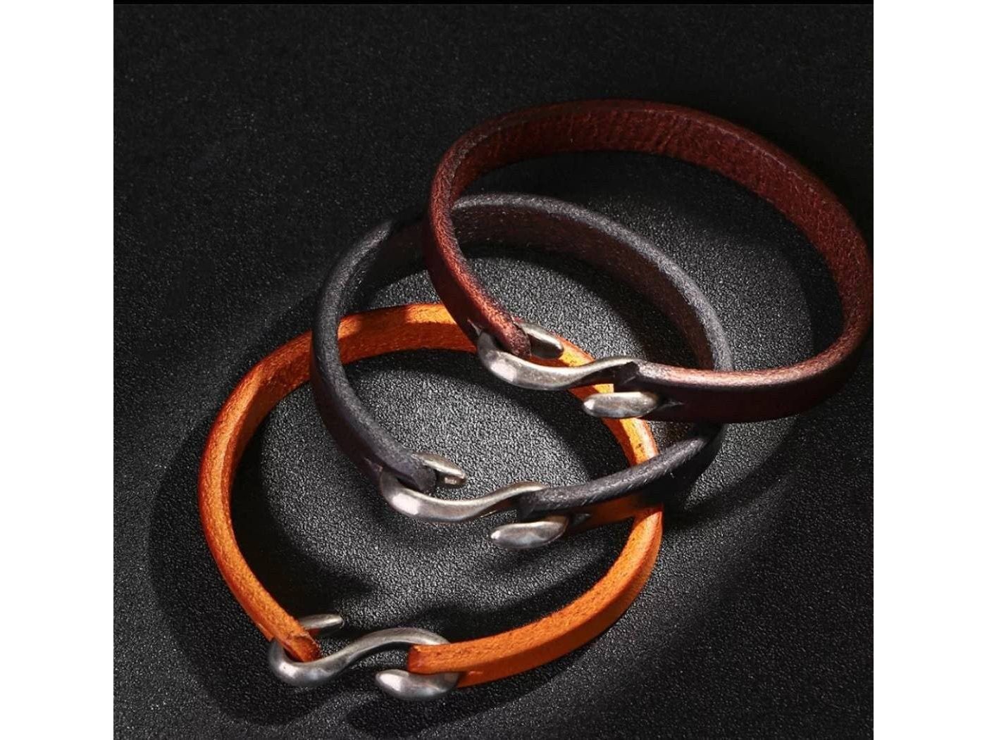 Unisex Cuff Leather Bracelet, S Hook Clasp, Father's Day gift from kids, 3rd anniversary couples gift