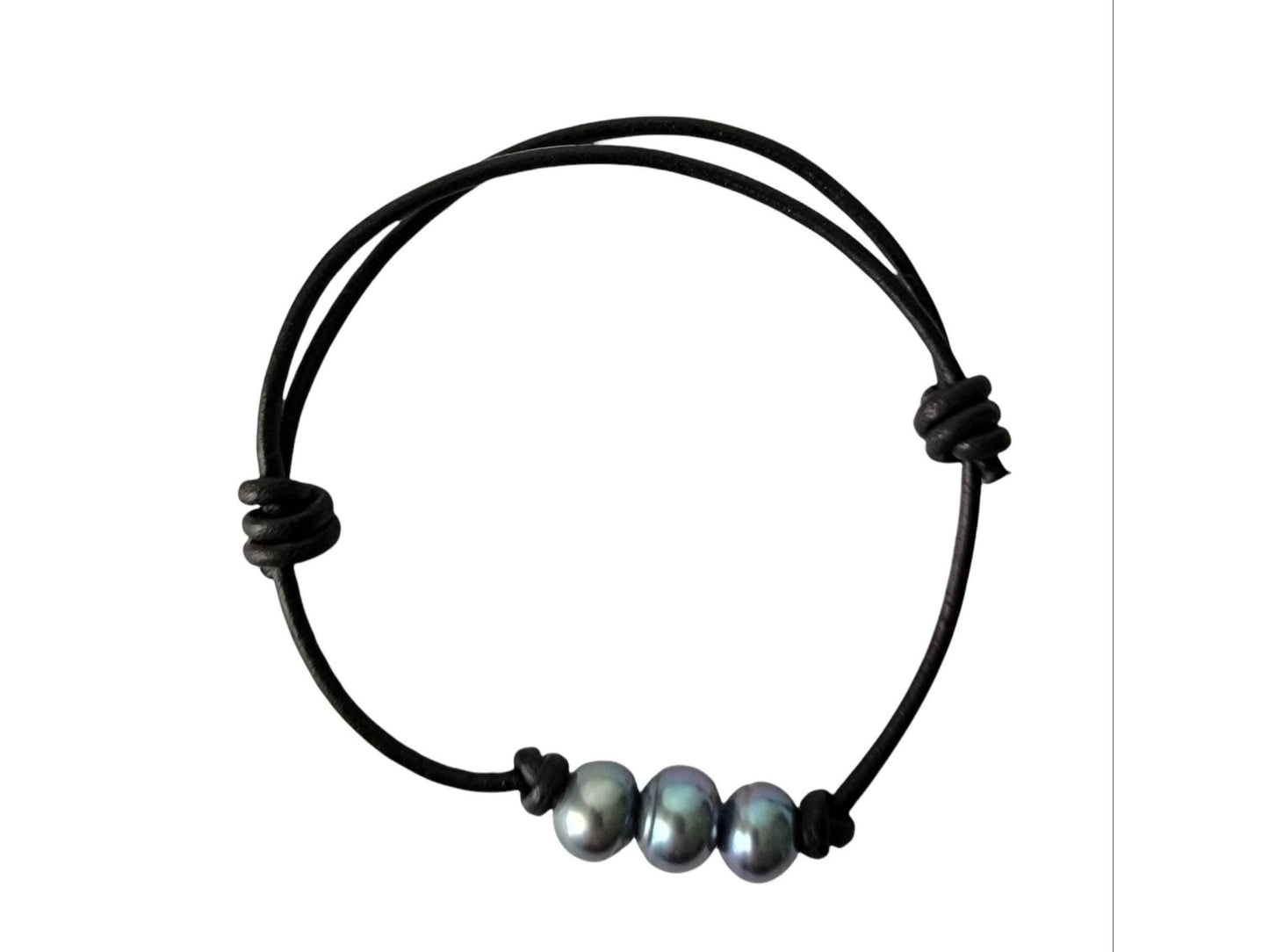 Unisex Pearl leather bracelet, 3rd anniversary gift of Leather, Sliding knot bracelet