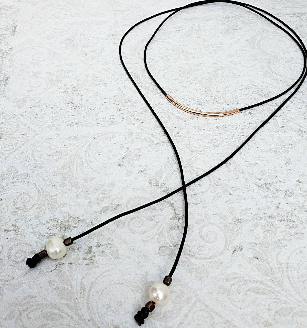 Pearl leather wrap necklace or bracelet, Coastal Grandmother Bohemian Lariat jewelry