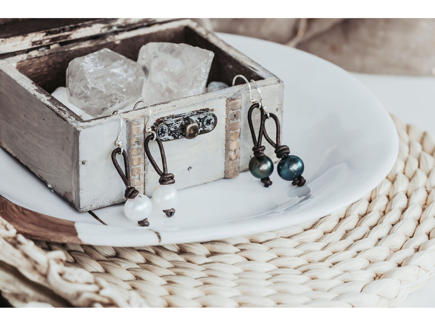 Pearl Leather Earrings, Casual Boho Chic earrings