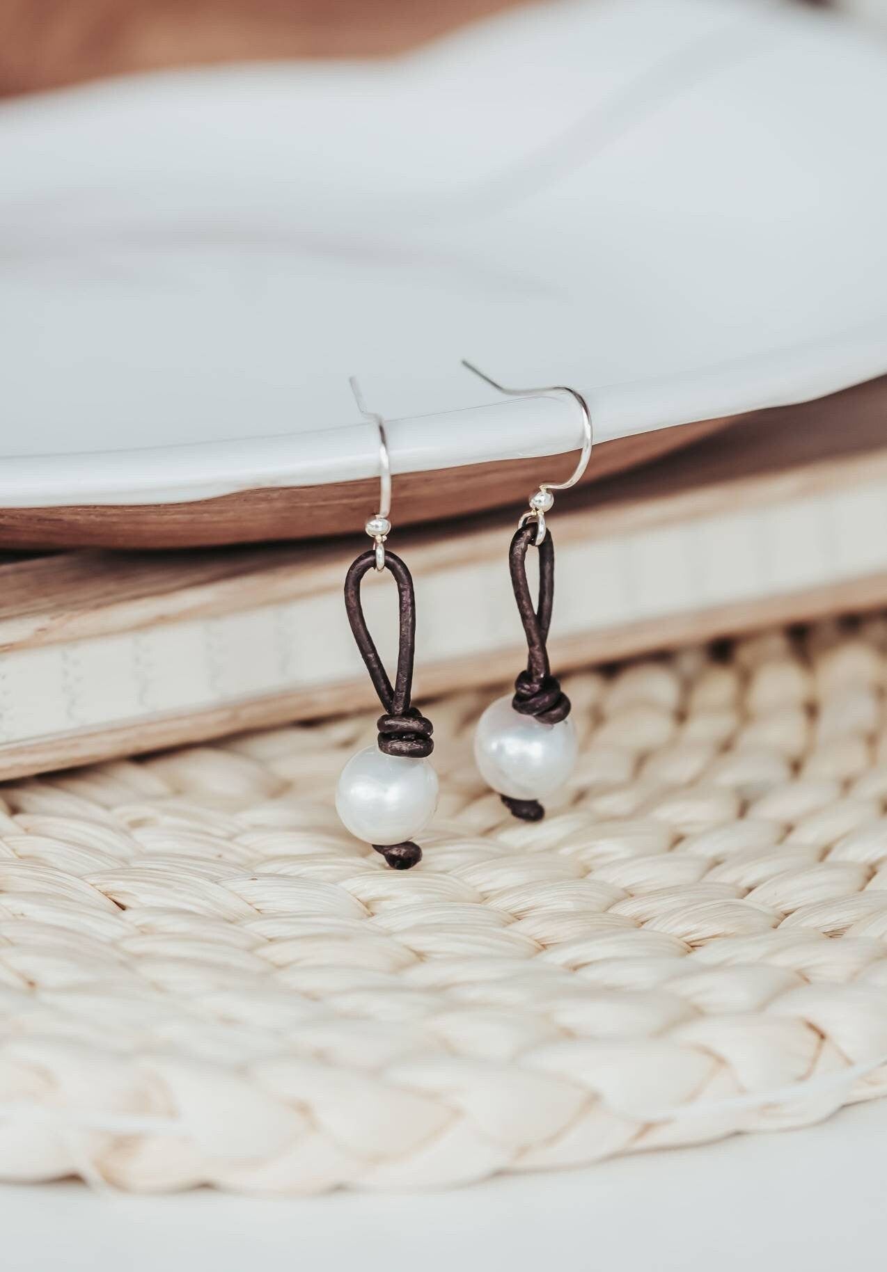 Pearl Leather Earrings, Casual Boho Chic earrings