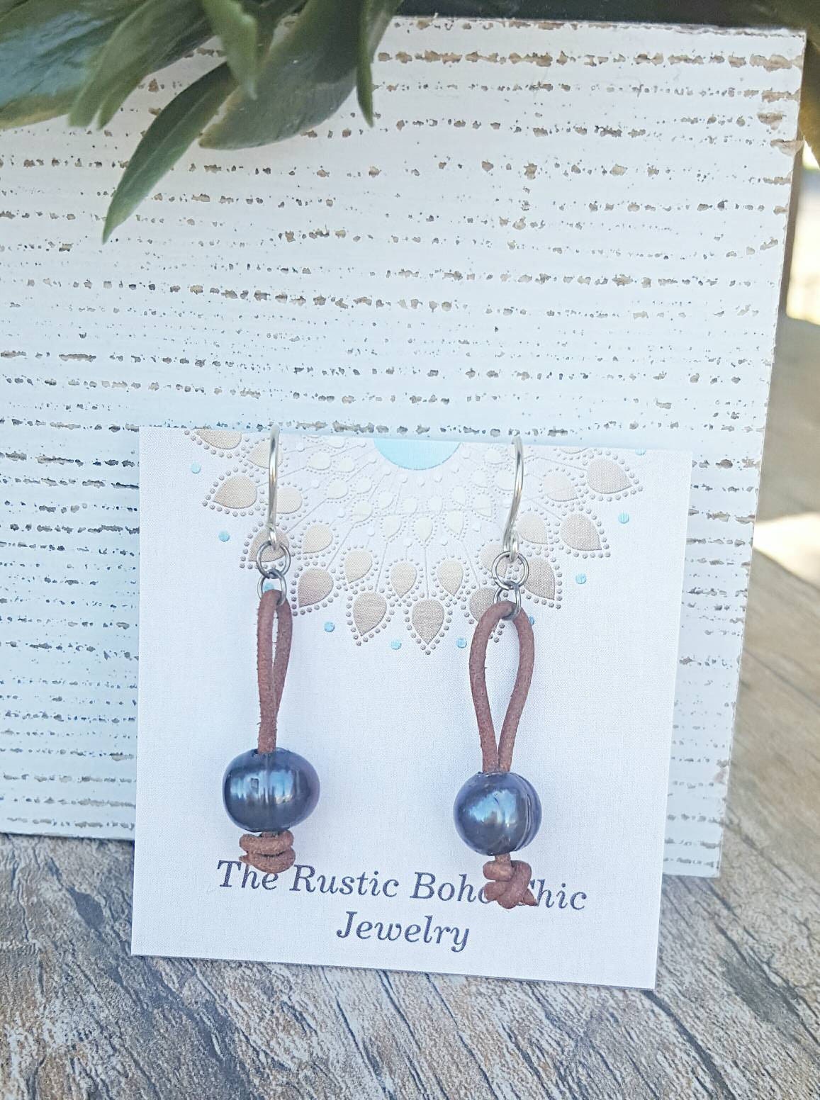 Pearl Leather Earrings, Casual Boho Chic earrings