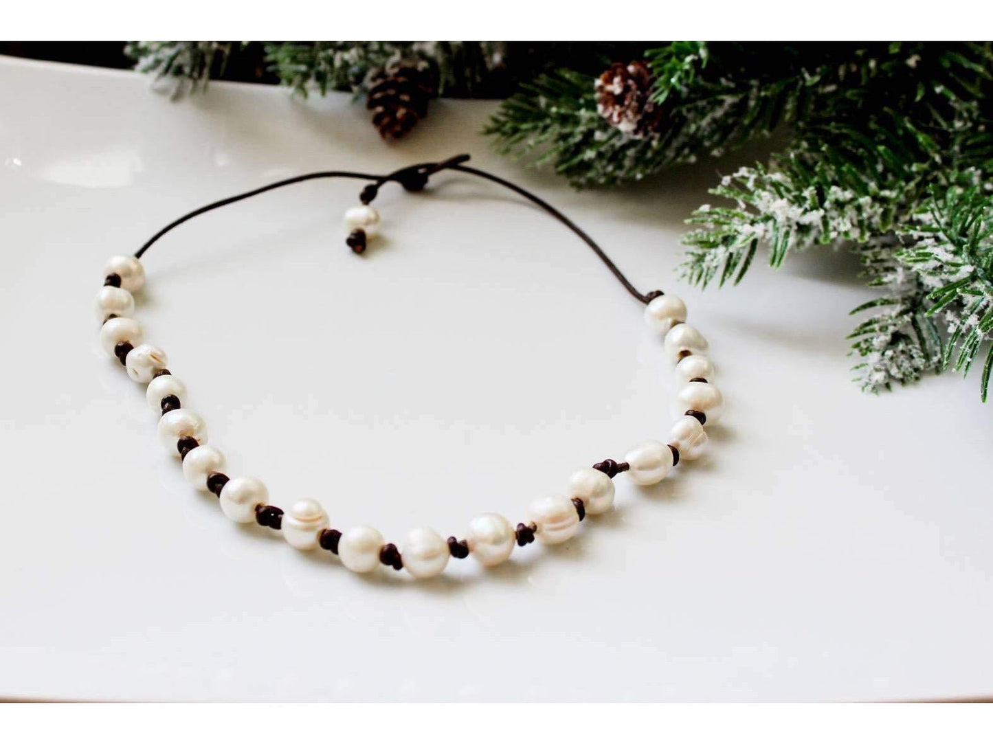 Pearl leather necklace / 3rd third Anniversary leather - June Pearl Graduation Gift,