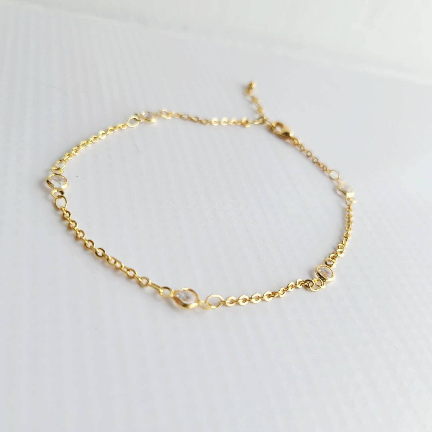Crystal stations Gold adjustable Anklet, 9 inches with 2 inches extender