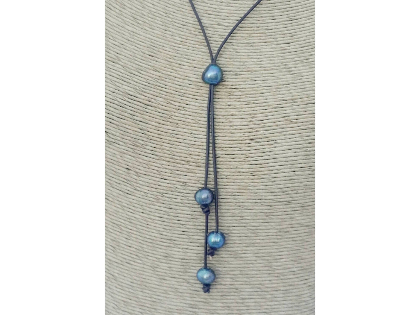 Valentine Day gift for wife, Leather pearl lariat slide necklace,