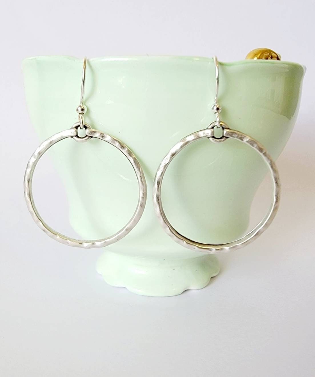 Silver Hammered Hoop Earrings