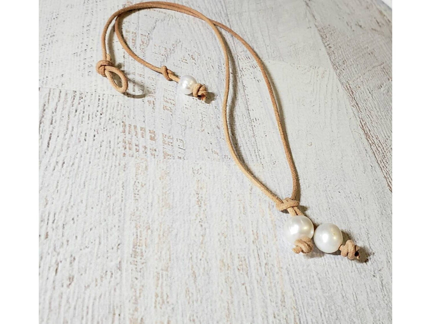 Leather pearl drop necklace, Summer Beach jewelry, 3rd anniversary gift for wife girlfriend,