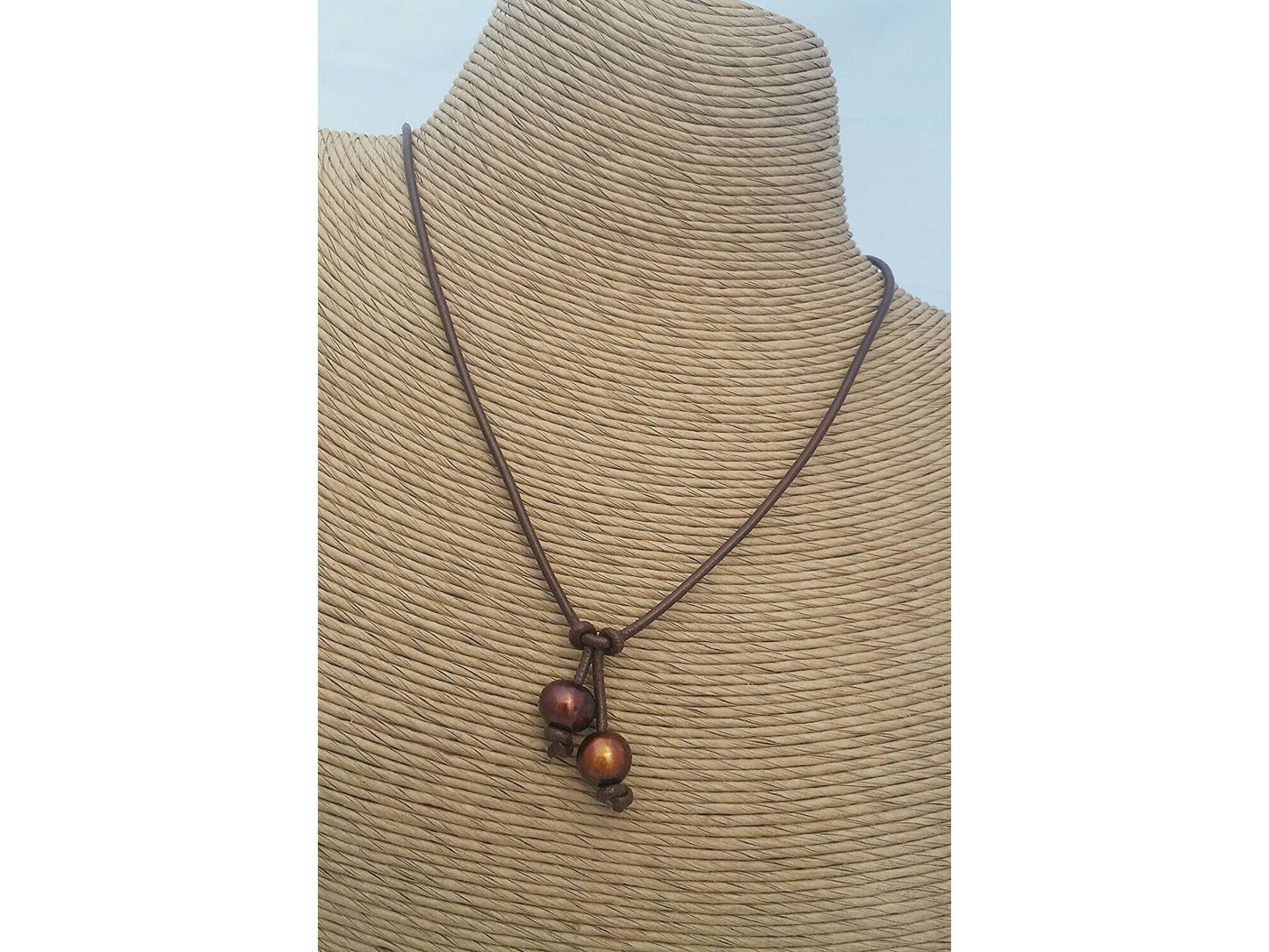 Leather pearl drop necklace, Summer Beach jewelry, 3rd anniversary gift for wife girlfriend,